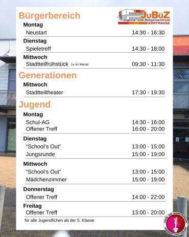 Öffnungszeiten des Jugend- und Bürgerzentrums